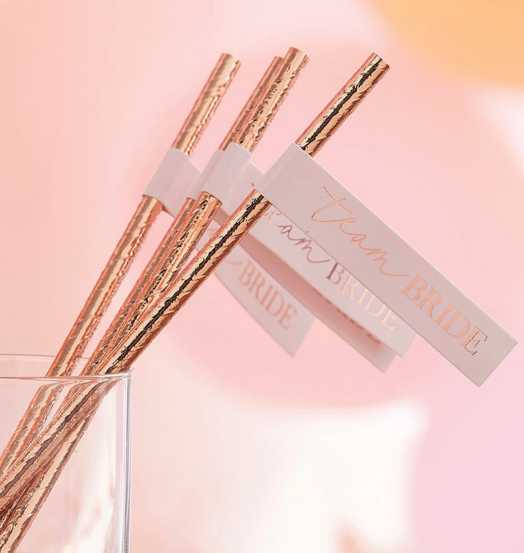 Šiaudeliai rose gold "Team bride"