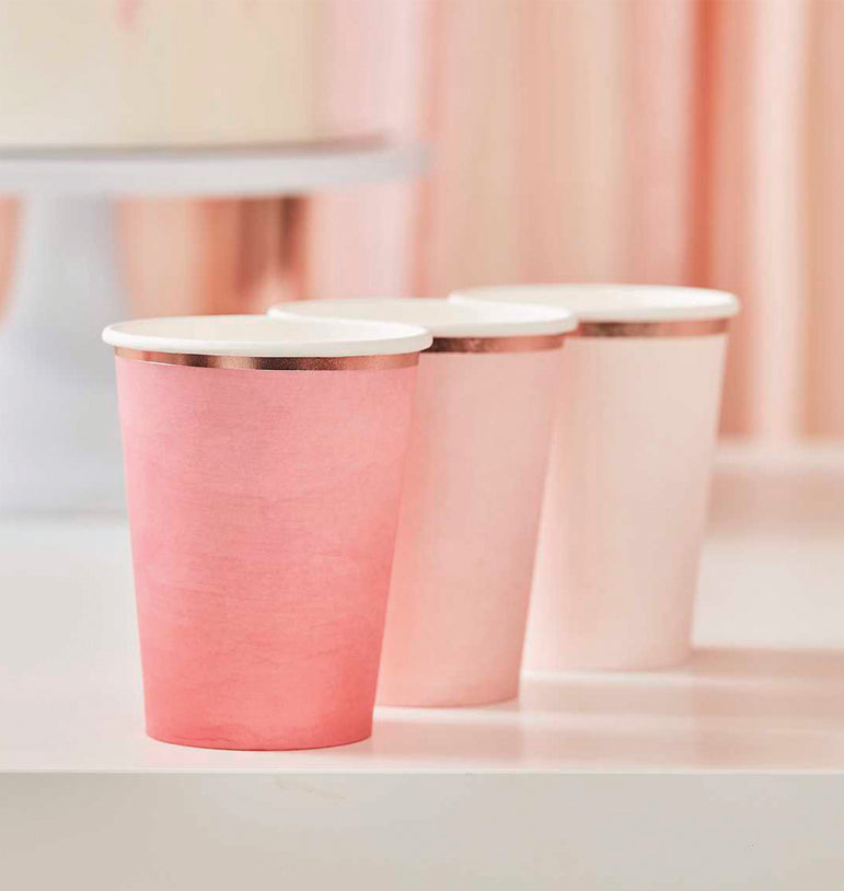 Puodeliai, rožiniai ombre