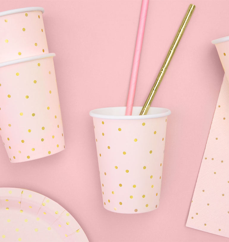 Puodeliai, rožiniai taškuoti